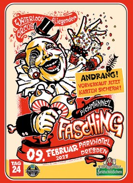 21. Pichmännel Fasching 2027: Waterloo’s fliegender Circus